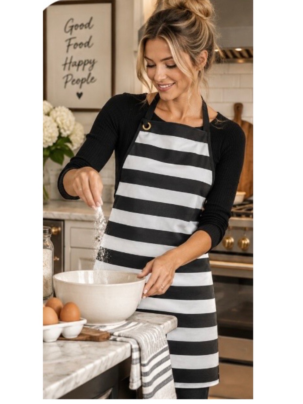 🎄🧑‍🎄 SAKS FIFTH AVENUE Black White Striped Cotton Apron NWT Great Gift